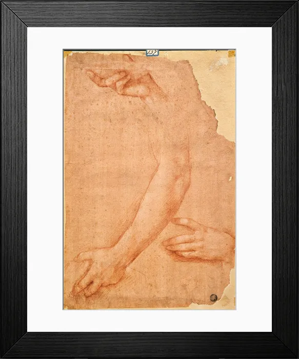 Framed Print : Study of Hands and Arms, by Cesare da Sesto, 16th Century, 1508 -1510 about, sanguine on red prepared paper, cm 39 x 26 - Italy, Veneto, Venice, Accademia Art Galleries, cat. n Framed Print : Study of Hands and Arms, by Cesare da Sesto, 16th Century, 1508 -1510 about, sanguine on red prepared paper, cm 39 x 26 - Italy, Veneto, Venice, Accademia Art Galleries, cat. n