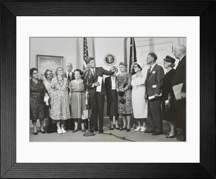 Framed Print : Older Peace Corps volunteers visit President John Kennedy at the White House. Aug. 30, 1962. (BSLOC_2015_2_226)