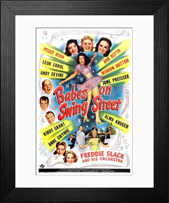 Framed Print : BABES ON SWING STREET, US poster, bottom center from left: Freddie Slack, Marion Hutton, 1944