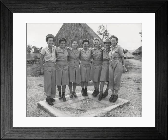 Framed Print : GI Little Abners shoes are modeled by nurses of a medical regiment in New Guinea, Port Moresby. A few of the shoes have been stylishly altered. April 29, 1943