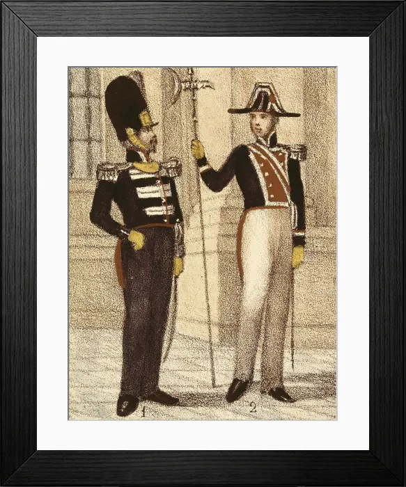 Framed Print : Spain (1833). Royal Guard Infantry and halberdier. Litography. SPAIN. Madrid. National Library. - M.C.Esteban / Iberfoto / Everett Collection (290385)**US SALES ONLY**