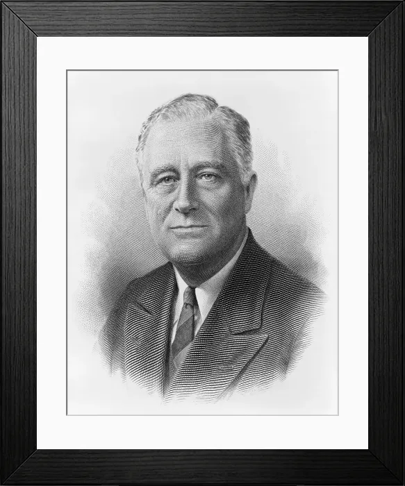 Framed Print : President Franklin Roosevelt in a engraved portrait by the Bureau of Printing and Engraving. Ca. 1932-1940. (BSLOC_2015_2_242)