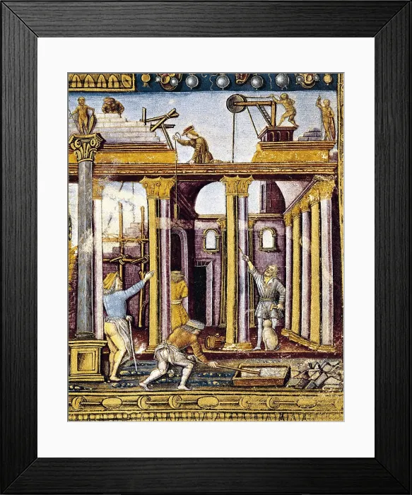 Framed Print : FILARETE, Antonio Avelino, also called El FILARETE (1400-1465). Architect and sculptor. Architecturae Libri. Architects and bricklayers working. Renaissance art