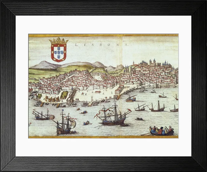 Framed Print : ORTELIUS, Abraham (1527-1598); BRAUN, George (1541-1622); HOGENBERG, Franz (1535-1590). Civitatis Orbis Terrarum (Theatrum orbis terrarum). 1572-1617. Lisbon (1572). Volume I