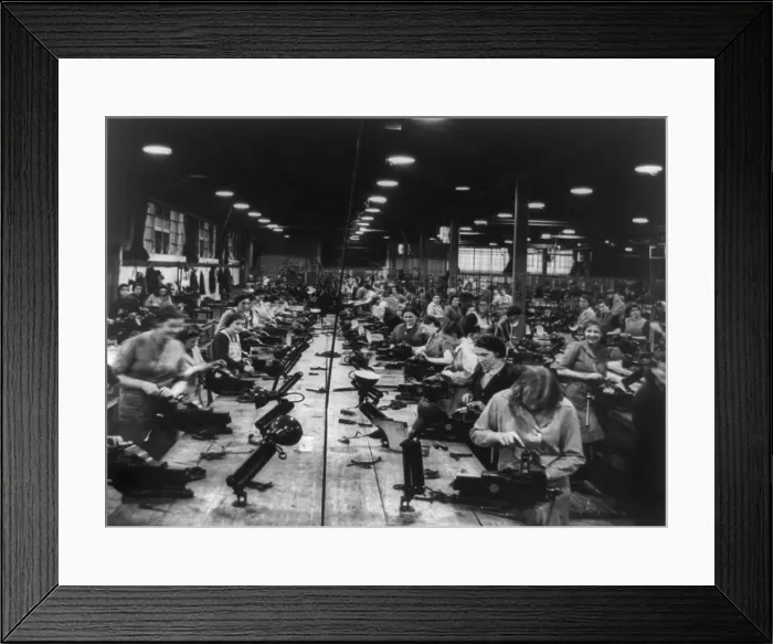 Framed Print : Scores of British women perform light bench work at a small arms factory. Ca. 1939-45. World War 2. (BSLOC_2014_10_217)