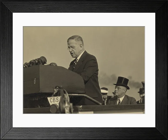 Framed Print : Harold L. Ickes, at the lectern with President Roosevelt seated behind, Oct. 5, 1937 Framed Print : Harold L. Ickes, at the lectern with President Roosevelt seated behind, Oct. 5, 1937