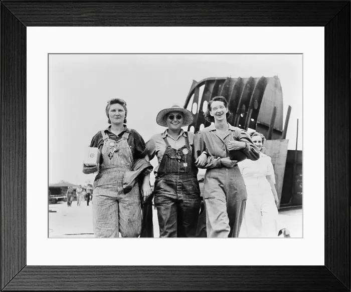 Framed Print : Three women shipyard workers on their lunch break in Texas. Ca. 1940-44. World War 2. (BSLOC_2014_10_218)