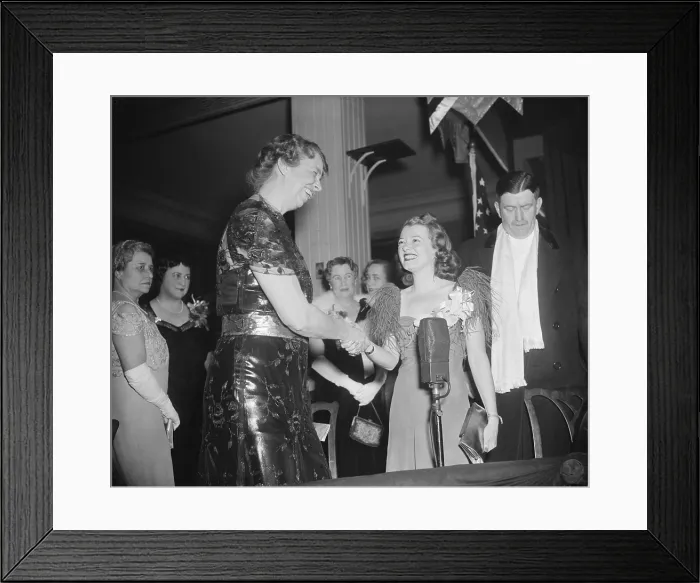 Framed Print : Eleanor Roosevelt greets actress Janet Gaynor at the President's Birthday Ball, January 29, 1938. Wardman Park Hotel, Washington, D.C Framed Print : Eleanor Roosevelt greets actress Janet Gaynor at the President's Birthday Ball, January 29, 1938. Wardman Park Hotel, Washington, D.C
