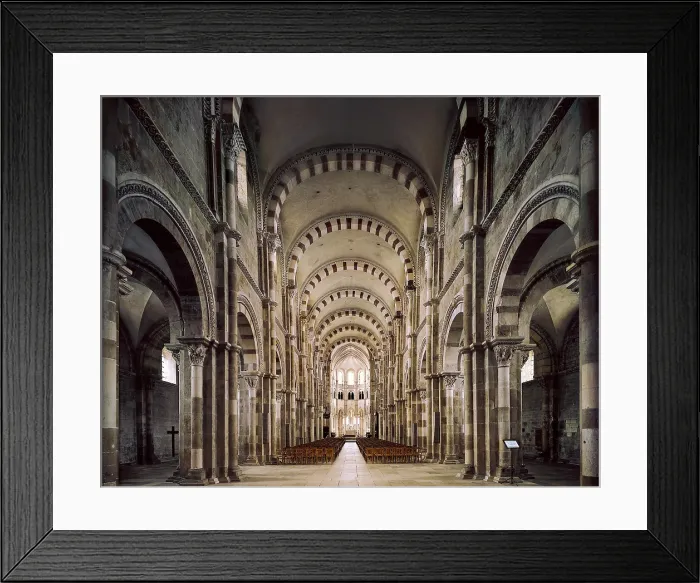 Framed Print : Basilica of St Mary Magdalen. FRANCE. Vezelay. Basilica of St Mary Magdalen. Central nave. Romanesque art. Architecture
