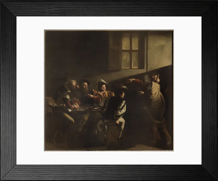 Framed Print : The Calling of St Matthew, by Michelangelo Merisi known as Caravaggio, 1599 - 1600, 16th Century, oil on canvas, cm 322 x 340 - Italy, Lazio, Rome, San Luigi dei Francesi Church