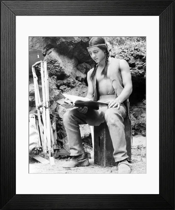 Framed Print : TONKA, Sal Mineo reading the script on set, 1958 Framed Print : TONKA, Sal Mineo reading the script on set, 1958