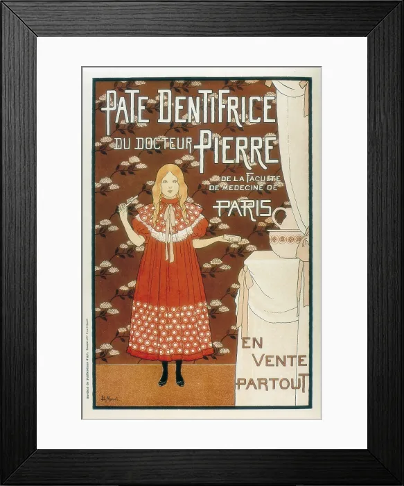 Framed Print : Advertisement sign for 'Pate dentifrice du Dr.Pierre', 1896. Art Nouveau. Engraving. - J. Bedmar / Iberfoto / Everett Collection (424255)**US SALES ONLY** Framed Print : Advertisement sign for 'Pate dentifrice du Dr.Pierre', 1896. Art Nouveau. Engraving. - J. Bedmar / Iberfoto / Everett Collection (424255)**US SALES ONLY**