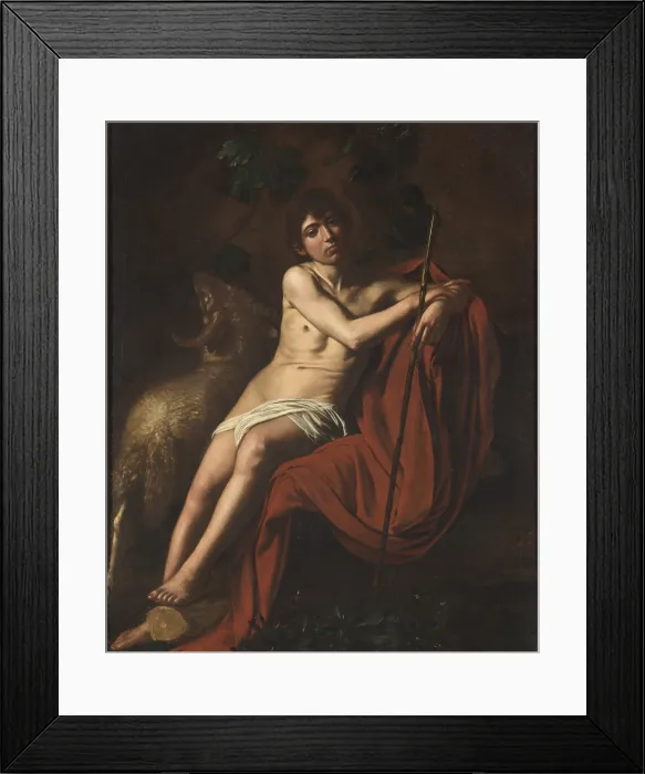Framed Print : St John the Baptist, by Michelangelo Merisi known as Caravaggio, 1609 - 1610, 16th Century, oil on canvas, cm 152 x 125 - Italy, Lazio, Rome, Borghese Gallery. All