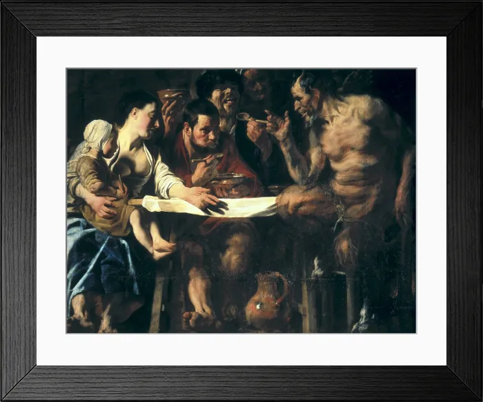 Framed Print : JORDAENS, Jacob (1593-1678). Satyr at the Peasant's House. 1620. Flemish art. Oil on canvas. RUSSIA. Moscow. Pushkin Museum of Fine Arts