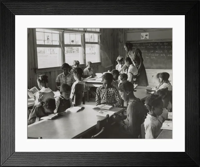 Framed Print : First grade, showing extremes in ages of pupils. Gee's Bend, Alabama, May 1939. They are in a new school, built with aid from the New Deal Resettlement Administration