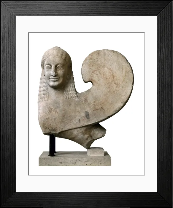 Framed Print : Winged Sphinx. 570 -540 BC. Archaic Greek art. Sculpture on marble. GREECE. Athens. Acropolis. Acropolis Museum. - BeBa / Iberfoto / Everett Collection (349297)**US SALES ONLY**