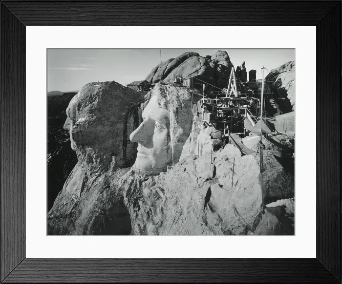 Framed Print : Work continues at Mt. Rushmore in winter, ca. 1935. Heads of Washington and Jefferson are in progress. Photo by Charles d'Emery. (BSLOC_2013_8_260) Framed Print : Work continues at Mt. Rushmore in winter, ca. 1935. Heads of Washington and Jefferson are in progress. Photo by Charles d'Emery. (BSLOC_2013_8_260)