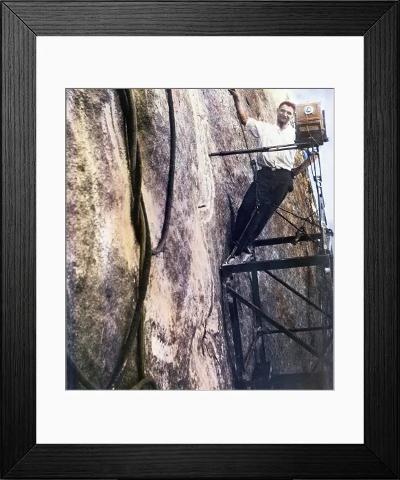 Framed Print : Photographer Charles d'Emery at Mt. Rushmore. He documented the progress of the carving for over a decade, ca. 1930s. (BSLOC_2013_8_263)