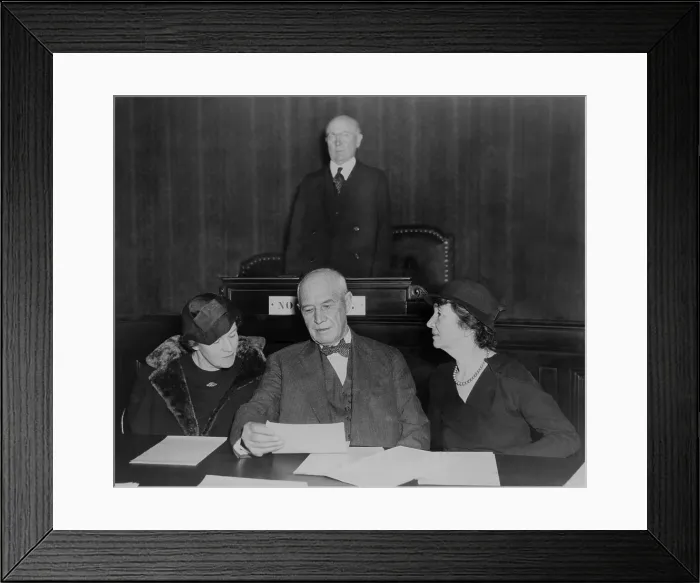 Framed Print : Mrs. Thomas N. Hepburn (left), mother of Actress Katherine Hepburn at Congress. She discusses birth control bill with Rep