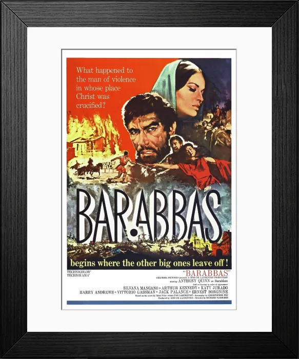Framed Print : BARABBAS, US poster, from left, Anthony Quinn, Silvana Mangano, 1962 Framed Print : BARABBAS, US poster, from left, Anthony Quinn, Silvana Mangano, 1962
