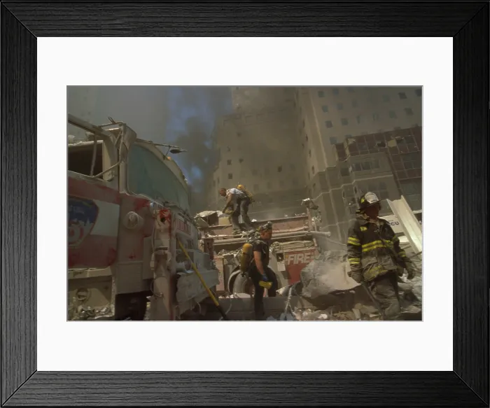 Framed Print : Fire fighters amid debris following September 11th terrorist attack on World Trade Center Framed Print : Fire fighters amid debris following September 11th terrorist attack on World Trade Center