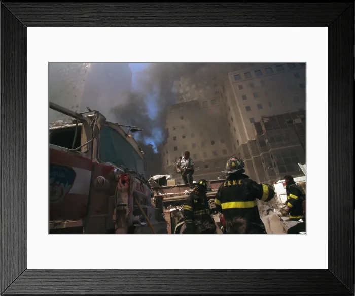 Framed Print : Fire fighters amid debris following September 11th terrorist attack on World Trade Center Framed Print : Fire fighters amid debris following September 11th terrorist attack on World Trade Center