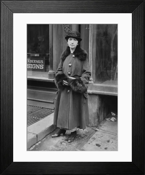 Framed Print : Margaret Sanger outside her birth control clinic in Brownsville, Brooklyn, Oct. 27, 1916
