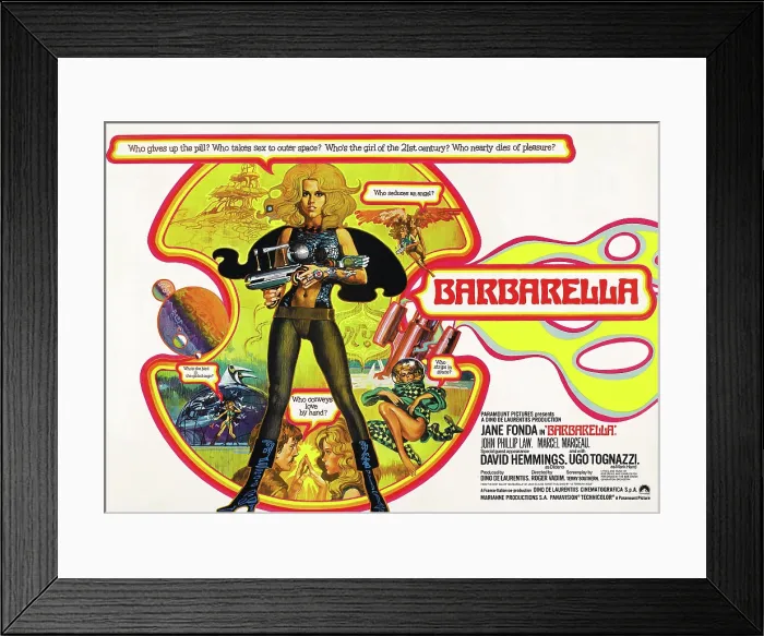 Framed Print : BARBARELLA, British poster art, Jane Fonda, 1968