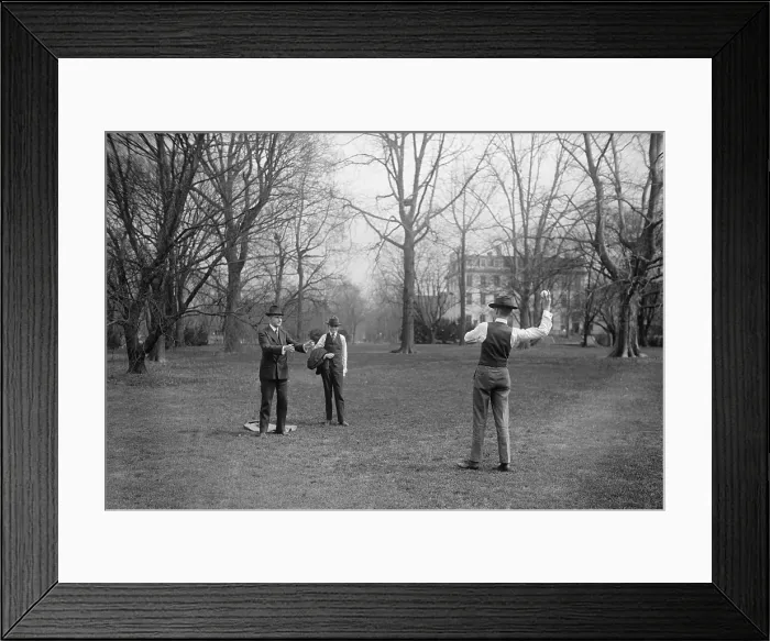 Framed Print : Vice President Calvin Coolidge tossing a baseball with his sons, John (throwing) and Calvin, Jr. Ca. 1921-23. (BSLOC_2015_16_22)