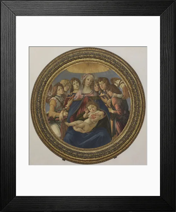 Framed Print : Virgin and Child with six angels (Madonna of the Pomegranate), by Sandro Filipepi Known as Botticelli, 1487, 15th Century, tempera on panel, 143, 5 cm - Italy, Tuscany, Florence