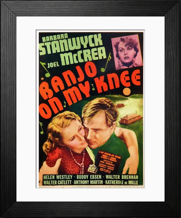 Framed Print : BANJO ON MY KNEE, US poster art, top: Katherine DeMille; bottom from left: Barbara Stanwyck, Joel McCrea, 1936 Framed Print : BANJO ON MY KNEE, US poster art, top: Katherine DeMille; bottom from left: Barbara Stanwyck, Joel McCrea, 1936