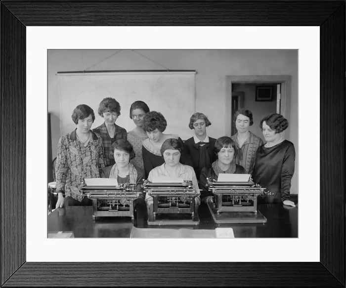 Framed Print : Young women workers at the Bureau of Aeronautics in a typewriting contest. April 15, 1926. (BSLOC_2015_16_223)