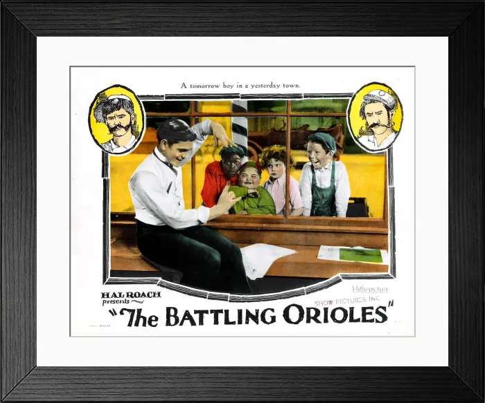 Framed Print : THE BATTLING ORIOLES, lobbycard, from left: Glenn Tryon, Ernest Morrison, Joe Cobb, Jackie Condon, Mickey Daniels, 1924