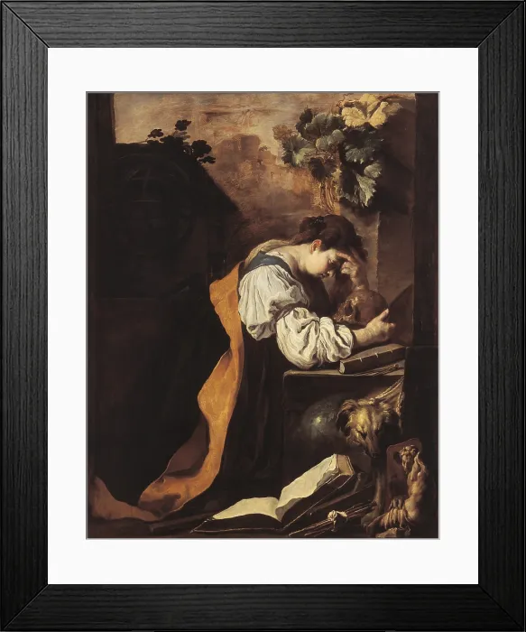 Framed Print : Melancholy or Meditation, by Domenico Fetti, 1618 - 1622 about, 17th Century, oil on canvas, cm 179 x 140 - Italy, Veneto, Venice, Accademia Art Galleries. All