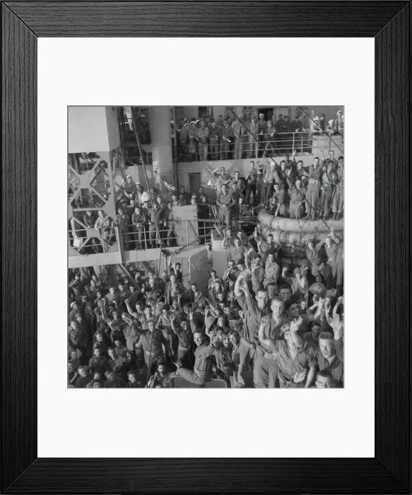 Framed Print : Soldiers of the U.S. 143rd Infantry cheer Italy's unconditional surrender to Allied Nations. The Italian government surrended on Sept