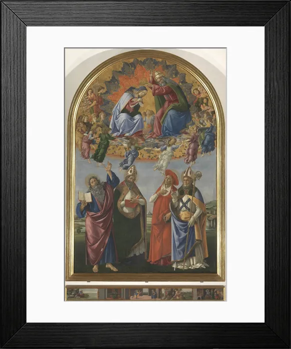 Framed Print : The Coronation of the Virgin with St John the Evangelist St Augustine St Jerome St Eligius (Altarpiece of St Mark), by Sandro Filipepi Known as Botticelli, 1490 - 1493 Framed Print : The Coronation of the Virgin with St John the Evangelist St Augustine St Jerome St Eligius (Altarpiece of St Mark), by Sandro Filipepi Known as Botticelli, 1490 - 1493