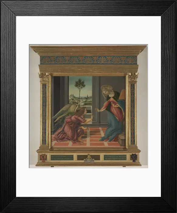 Framed Print : The Annunciation, by Sandro Filipepi Known as Botticelli, 1489 - 1490, 15th Century, panel, cm 150 x 156 - Italy, Tuscany, Florence, Uffizi Gallery
