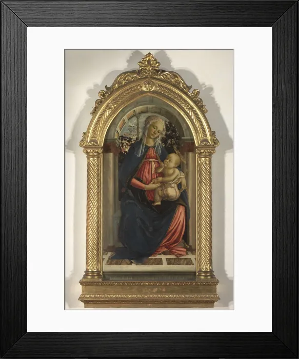 Framed Print : Virgin and Child (The Madonna of the Roses), by Sandro Filipepi Known as Botticelli, 1470, 15th Century, panel, - Italy, Tuscany, Florence, Uffizi Gallery