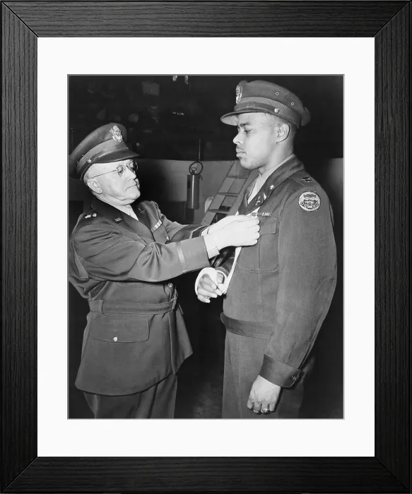 Framed Print : Capt. Charles L. Thomas, receives the Distinguished Service Cross. He was the commander of a tank destroyer company in France Framed Print : Capt. Charles L. Thomas, receives the Distinguished Service Cross. He was the commander of a tank destroyer company in France