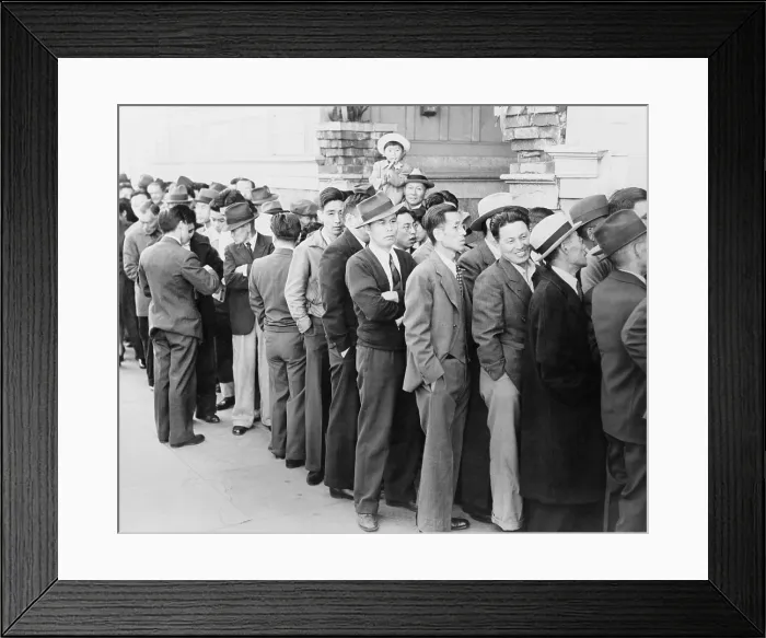 Framed Print : San Franciscans of Japanese ancestry, appearing at the Civil Control Station for registration. In accordance with the Army's exclusion order No