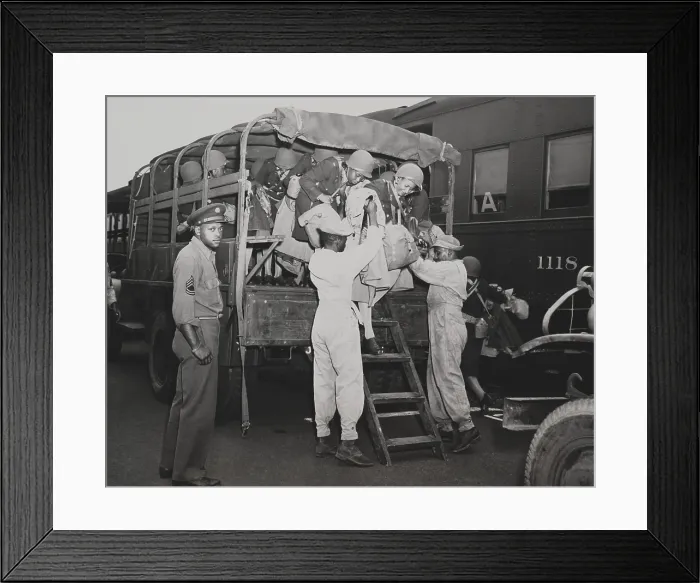 Framed Print : African American nurses are helped out of an Army truck. They are enroute to Europe during World War 2. Aug. 21, 1944. (BSLOC_2014_10_226) Framed Print : African American nurses are helped out of an Army truck. They are enroute to Europe during World War 2. Aug. 21, 1944. (BSLOC_2014_10_226)