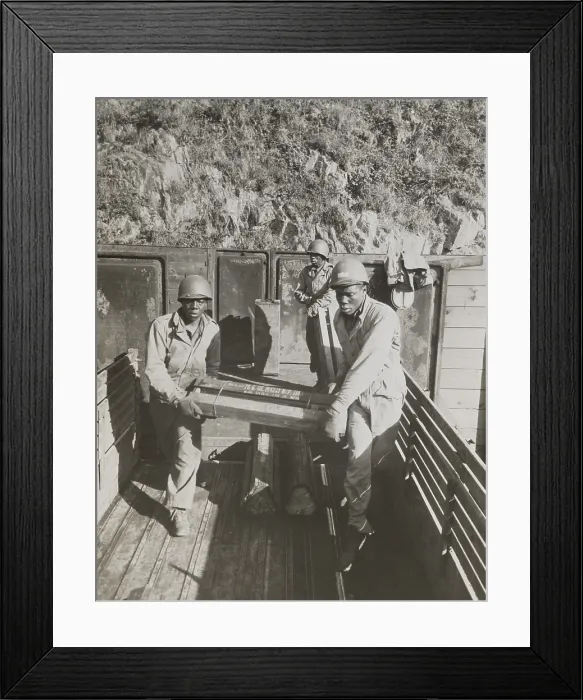 Framed Print : African American ammunition handlers unloading shells for the Battle of Brest in France. Sept. 12, 1944. World War 2. (BSLOC_2014_10_228)
