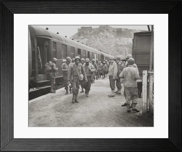 Framed Print : African American troops arriving in Cherbourg, France. July 31, 1944. World War 2. (BSLOC_2014_10_233)
