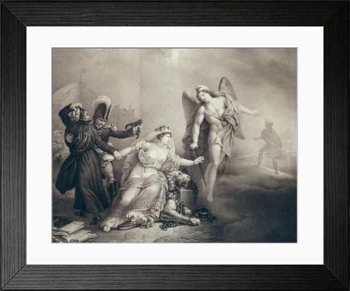 Framed Print : Spain. Peninsular War (1808-1814). Allegory of the liberation of Spain by Napoleon. Litography. SPAIN. Madrid. Museo de Historia
