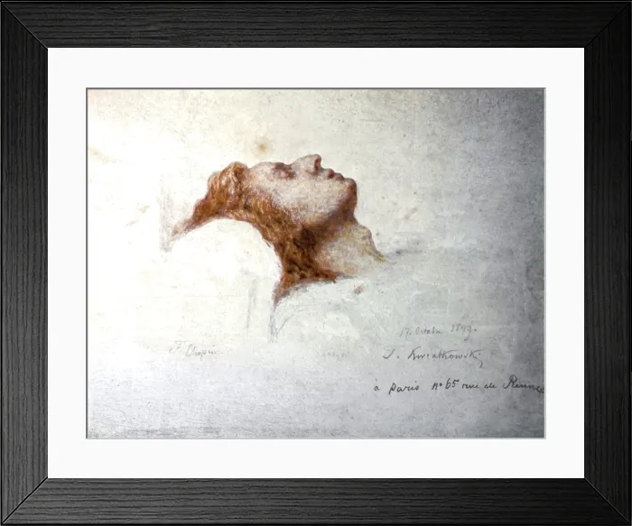 Framed Print : Dying Chopin (Chopin sul letto di morte), by Teofil Kwiatkowski, 1849, 19th Century, pencil and watercolour on paper, 16, 6 x 22, 7 cm - Poland, Warsaw, Fryderyka Chopina Museum Framed Print : Dying Chopin (Chopin sul letto di morte), by Teofil Kwiatkowski, 1849, 19th Century, pencil and watercolour on paper, 16, 6 x 22, 7 cm - Poland, Warsaw, Fryderyka Chopina Museum