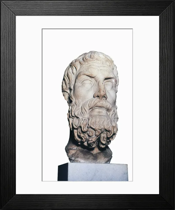 Framed Print : Head of Epicurus. 1st half 4th BC. Greek art. Sculpture on marble. UNITED KINGDOM. London. The British Museum. - BeBa / Iberfoto / Everett Collection (427790)**US SALES ONLY** Framed Print : Head of Epicurus. 1st half 4th BC. Greek art. Sculpture on marble. UNITED KINGDOM. London. The British Museum. - BeBa / Iberfoto / Everett Collection (427790)**US SALES ONLY**