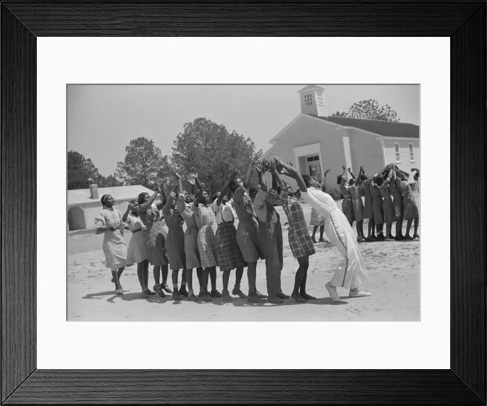 Framed Print : Outdoor recreations class at the new school at Gee's Bend, Alabama, May 1939. They have a new school, built with aid from the New Deal Resettlement Administration