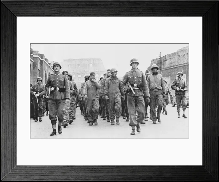 Framed Print : British and American prisoners of war marching through Rome under guard of German soldiers