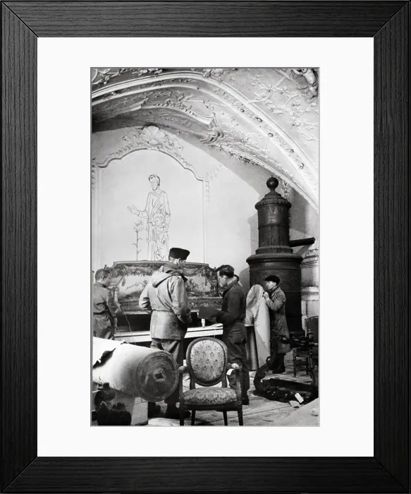 Framed Print : U.S. Army MFAA Section with furniture from Rothschild Paris residences looted by Germans