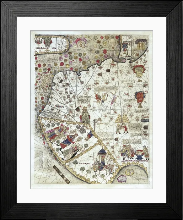 Framed Print : CRESQUES, Jafuda (1350-1410); CRESQUES, Abraham ( -1381). Catalan Atlas. 1375. Sixth Leaf. Map of Catay (China)